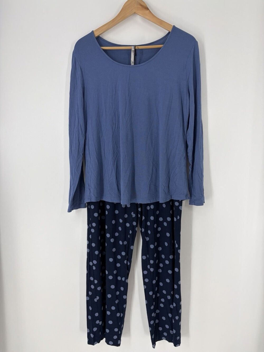 Soma Cool Nights Pajama Set Size Medium Navy Blue Merry Polka Dots Shirt Pants